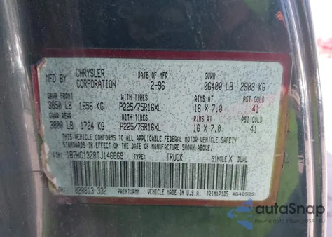 1996 Dodge Ram 1500 from USA, damaged, VIN 1B7HC13Z8TJ146669